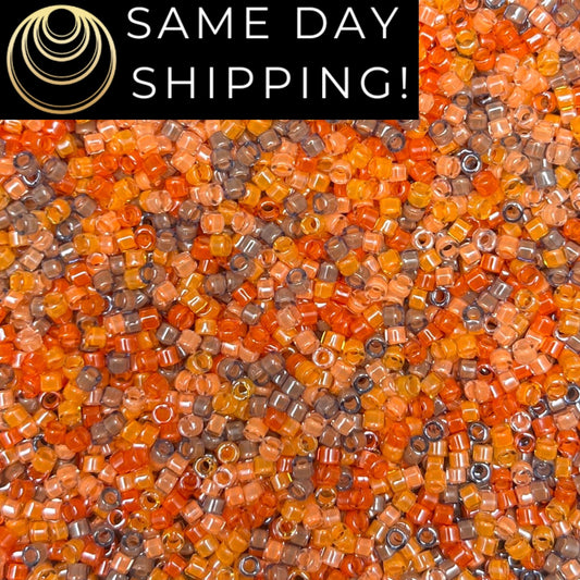 DB2062 (1 gram-20 grams) Miyuki Size 11/0 Delica Beads Luminous Orange Mix-Free Container! Same Day Shipping!