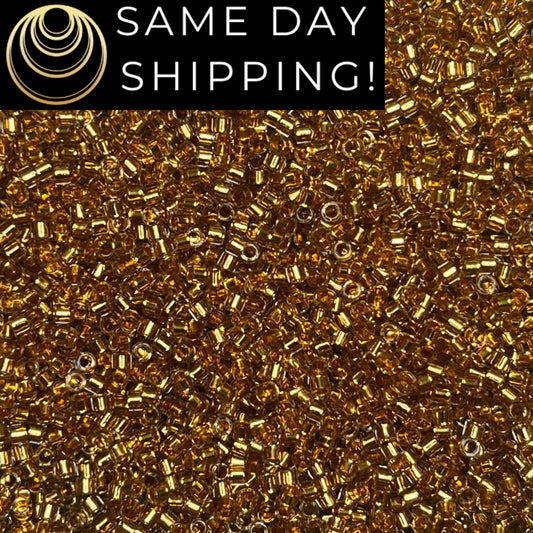 DB2525 (1 gram-20 grams) Miyuki Size 11/0 Delica Beads 24kt Gold Lined Deep Gold-Free Container! Same Day Shipping!