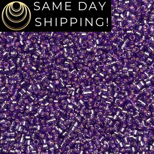 DB2168 (1 gram-20 grams) Miyuki Size 11/0 Delica Beads Duracoat Silver Lined Dyed Orchid-Free Container! Same Day Shipping!