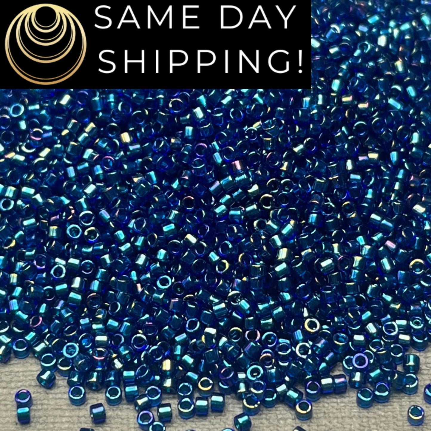 DB1763 11/0 Miyuki Delica Beads Emerald Lined Cobalt Blue AB