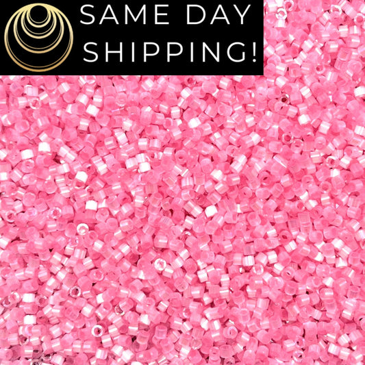 DB1875 (1 Gram -20 Grams) Miyuki Size 11/0 Delica Beads Silk Inside Dyed Lt Carnation AB-Free Container! Same Day Shipping!