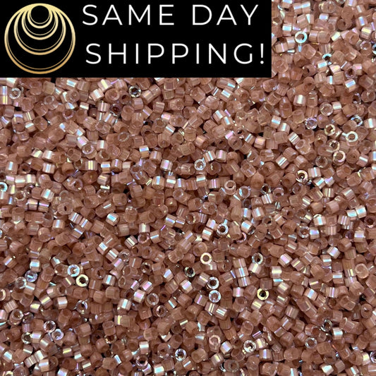 DB1879 (1 Gram -20 Grams) Miyuki Size 11/0 Delica Beads Silk Inside Dyed Beige AB-Free Container! Same Day Shipping! DB-1879 DB 1879