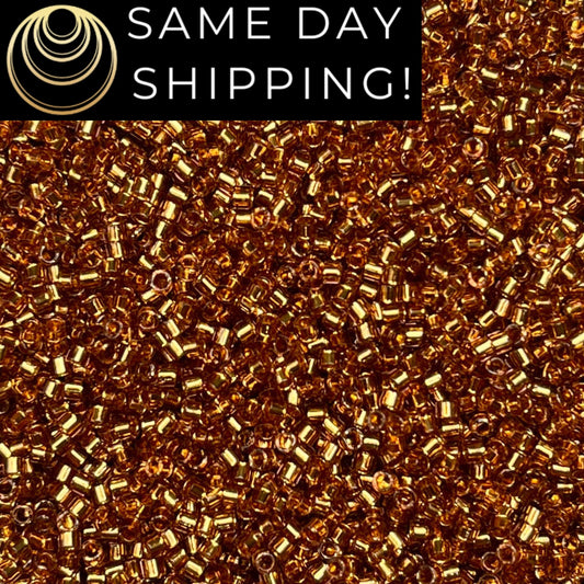 DB2524 (1 gram-20 grams) Miyuki Size 11/0 Delica Beads 24 kt Gold Lined Champagne-Free Container! Same Day Shipping!