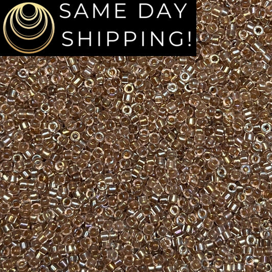 DB064 (1 gram-20 grams) Miyuki Size 11/0 Delica Beads Taupe Lined Crystal AB-Free Container! Same Day Shipping!