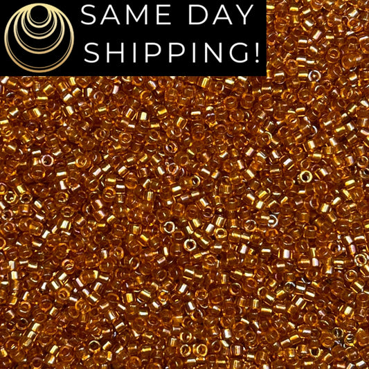 DB065 (1 gram-20 grams) Miyuki Size 11/0 Delica Beads Crystal Lined Topaz AB-Free Container! Same Day Shipping!