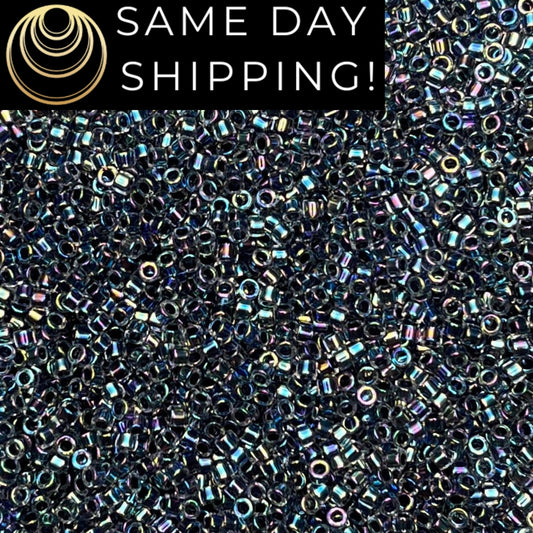 DB086 (1 gram-20 grams) Miyuki Size 11/0 Delica Beads Noir Lined Crystal AB-Free Container! Same Day Shipping!