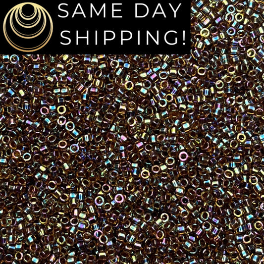 DB087 (1 gram-20 grams) Miyuki Size 11/0 Delica Beads Root Beer Lined Light Topaz AB-Free Container! Same Day Shipping!