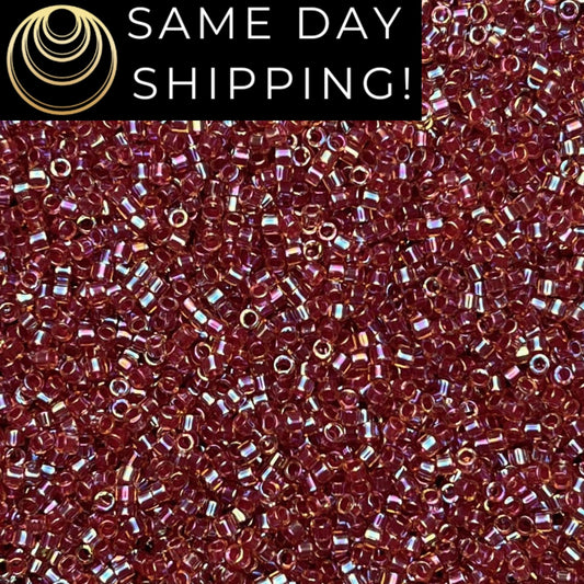 DB088 (1 gram-20 grams) Miyuki Size 11/0 Delica Beads Berry Lined Light Topaz AB-Free Container! Same Day Shipping!