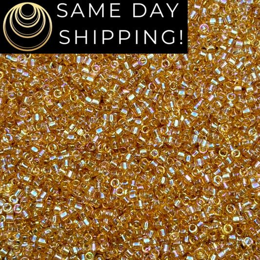 DB100 (1 gram-20 grams) Miyuki Size 11/0 Delica Beads Transparent Light Topaz AB-Free Container! Same Day Shipping!