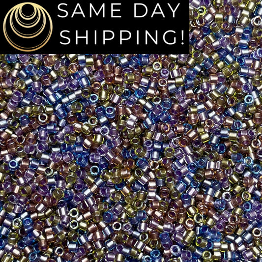 DB986 (1 gram-20 grams) Miyuki Size 11/0 Delica Beads Sparkling Lined Majestic Mix-Free Container! Same Day Shipping! Purple Blue Gold
