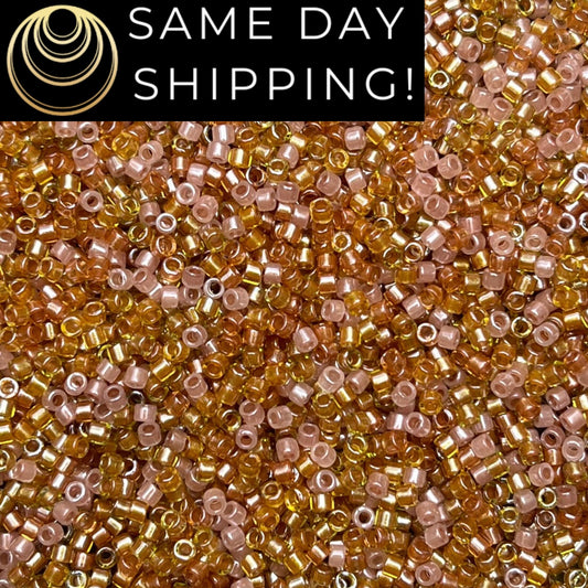 DB987 (1 gram-20 grams) Miyuki Size 11/0 Delica Beads-Free Container! Same Day Shipping! Pink Gold Mix
