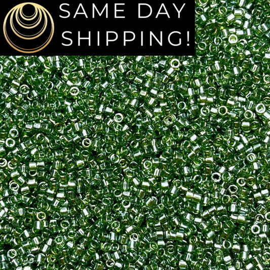 DB1227 (1 gram-20 grams) Miyuki Size 11/0 Delica Beads Transparent Olive Luster-Free Container! Same Day Shipping!