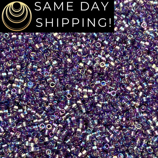 DB1245 (1 gram-20 grams) Miyuki Size 11/0 Delica Beads Transparent Light Amethyst AB-Free Container! Same Day Shipping!