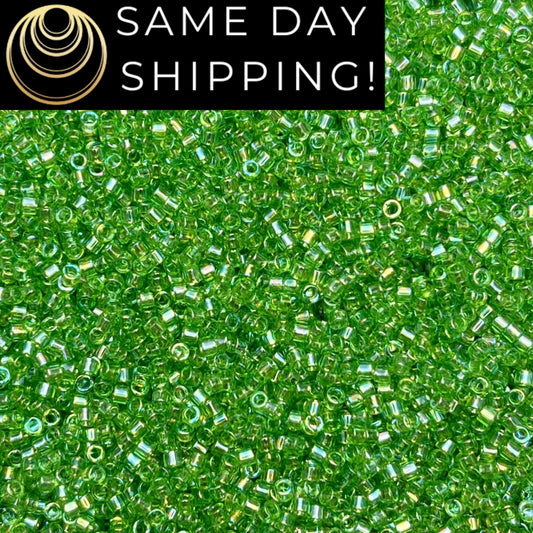 DB1246 (1 gram-20 grams) Miyuki Size 11/0 Delica Beads Transparent Lime AB-Free Container! Same Day Shipping!