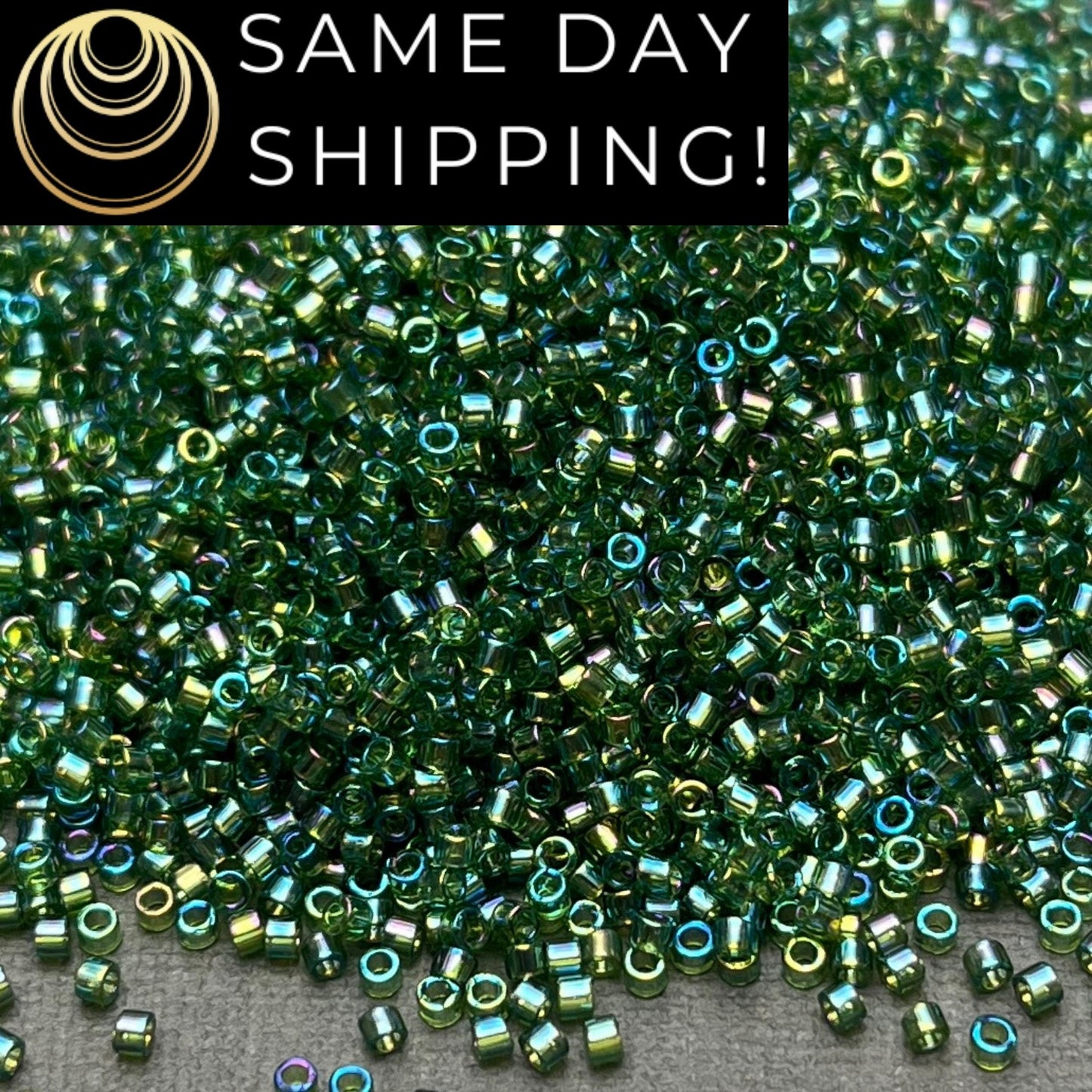 DB1247 (1 gram-20 grams) Miyuki Size 11/0 Delica Beads Transparent Olive AB-Free Container! Same Day Shipping!