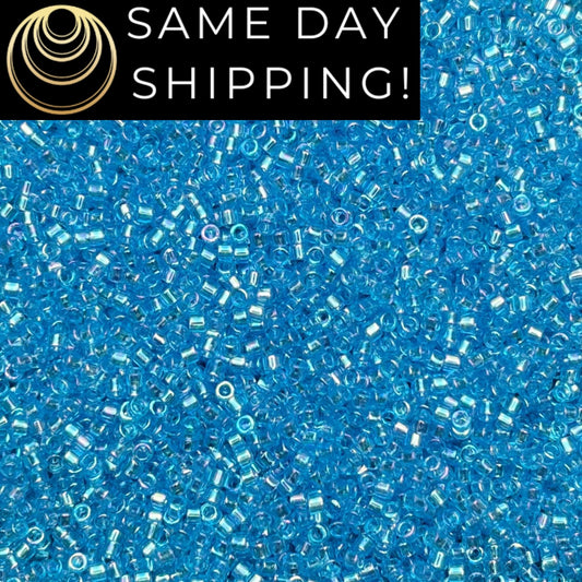 DB1249 (1 gram-20 grams) Miyuki Size 11/0 Delica Beads Transparent Ocean Blue AB-Free Container! Same Day Shipping!