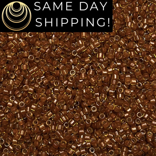 DB1391 (1 gram-20 grams) Miyuki Size 11/0 Delica Beads Mustard Lined Amber-Free Container! Same Day Shipping!