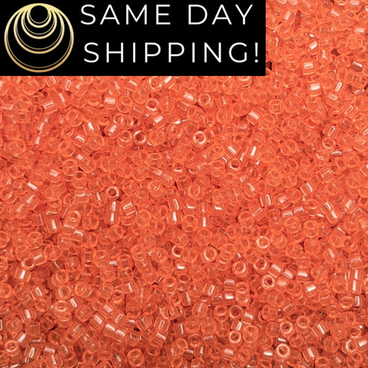 DB1411 (1 gram-20 grams) Miyuki Size 11/0 Delica Beads Transparent Peach-Free Container! Same Day Shipping!