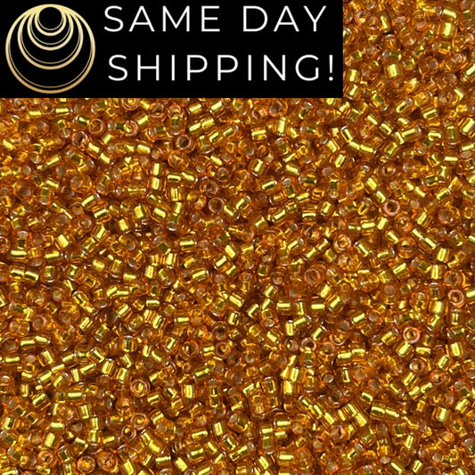 DB2157 (1 gram-20 grams) Miyuki Size 11/0 Delica Beads Duracoat Silver Lined Dyed Yellow Gold-Free Container! Same Day Shipping!