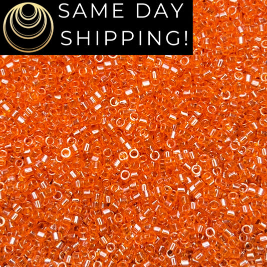 DB1887 (1 gram-20 grams) Miyuki Size 11/0 Delica Beads Transparent Orange Luster-Free Container! Same Day Shipping!