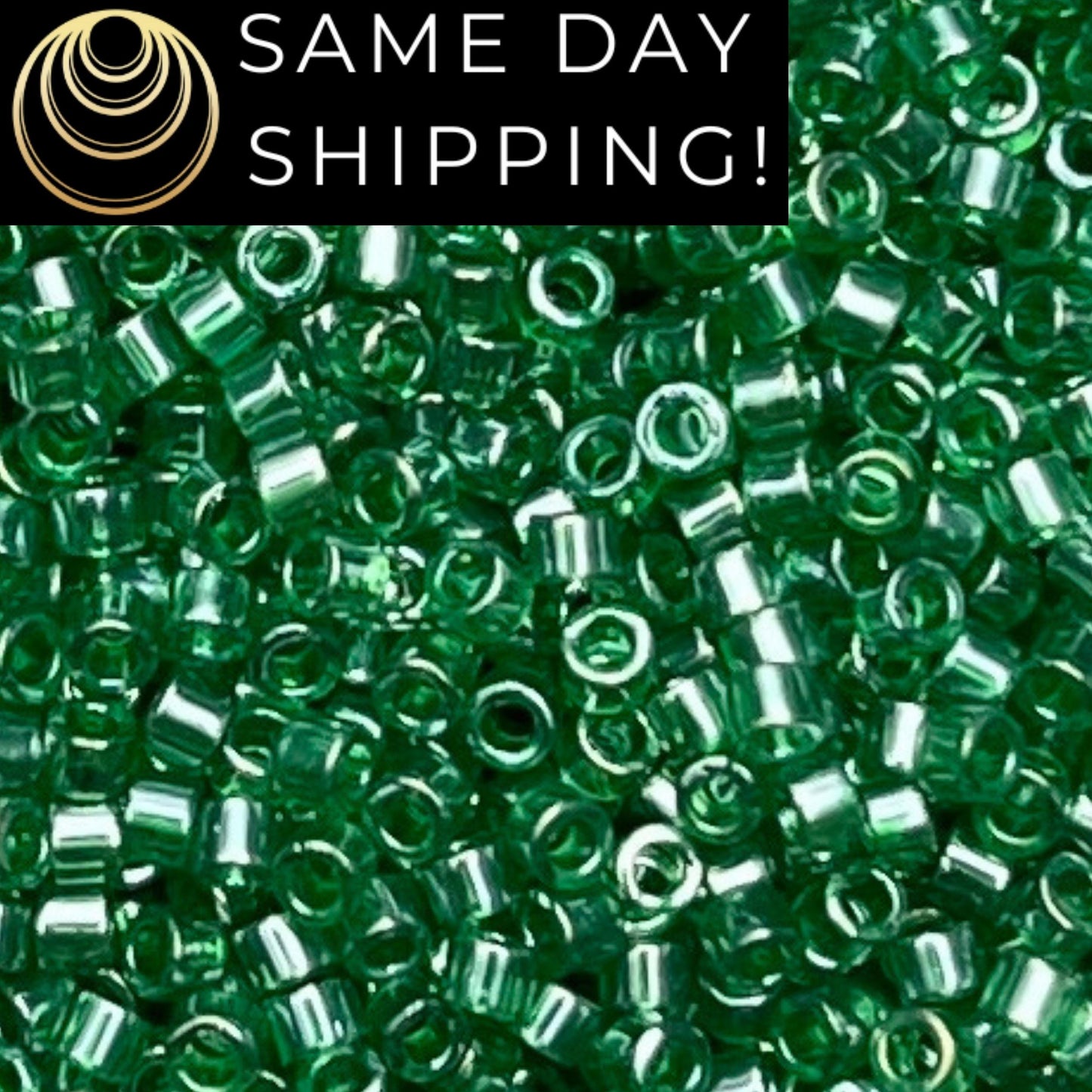 DB1889 (1 gram-20 grams) Miyuki Size 11/0 Delica Beads Transparent Green Luster-Free Container! Same Day Shipping!