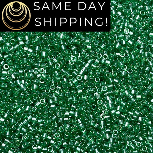DB1889 (1 gram-20 grams) Miyuki Size 11/0 Delica Beads Transparent Green Luster-Free Container! Same Day Shipping!