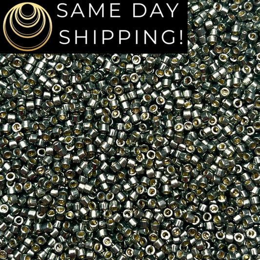 DB2512 (1 gram-20 grams) Miyuki Size 11/0 Delica Beads Duracoat Galvanized Dark Steel Green-Free Container! Same Day Shipping!