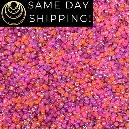 DB2064 (1 gram-20 grams) Miyuki Size 11/0 Delica Beads Luminous Pink Mix-Free Container! Same Day Shipping!