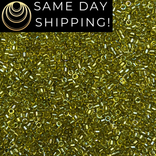 DB2377 (1 gram-20 grams) Miyuki Size 11/0 Delica Beads Inside Dyed Olive Green-Free Container! Same Day Shipping!