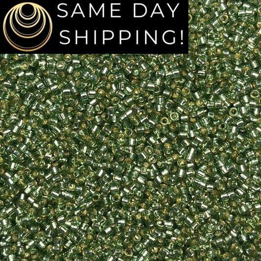 DB2163 (1 gram-20 grams) Miyuki Size 11/0 Delica Beads Duracoat Silver Lined Dyed Olive Green-Free Container! Same Day Shipping!