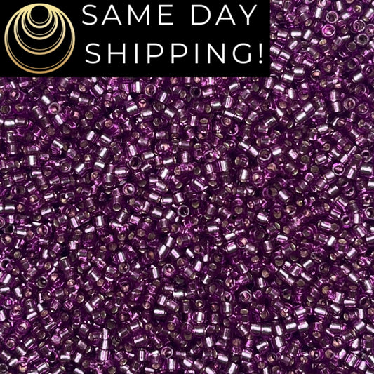 DB2169 (1 gram-20 grams) Miyuki Size 11/0 Delica Beads Duracoat Silver Lined Dyed Lilac-Free Container! Same Day Shipping!