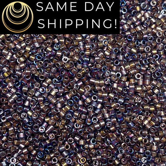 DB542 (1 gram-20 grams) Miyuki Size 11/0 Delica Beads Palladium Plated Amethyst Gold Iris AB-Free Container! Same Day Shipping!