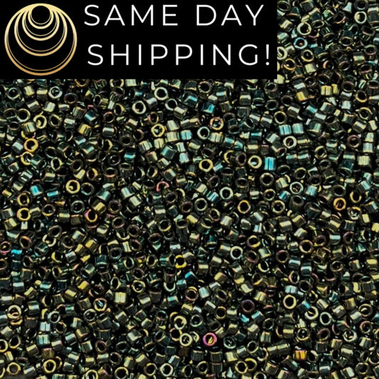 DB024 11/0 Miyuki Delica Beads Metallic Olive Green Iris