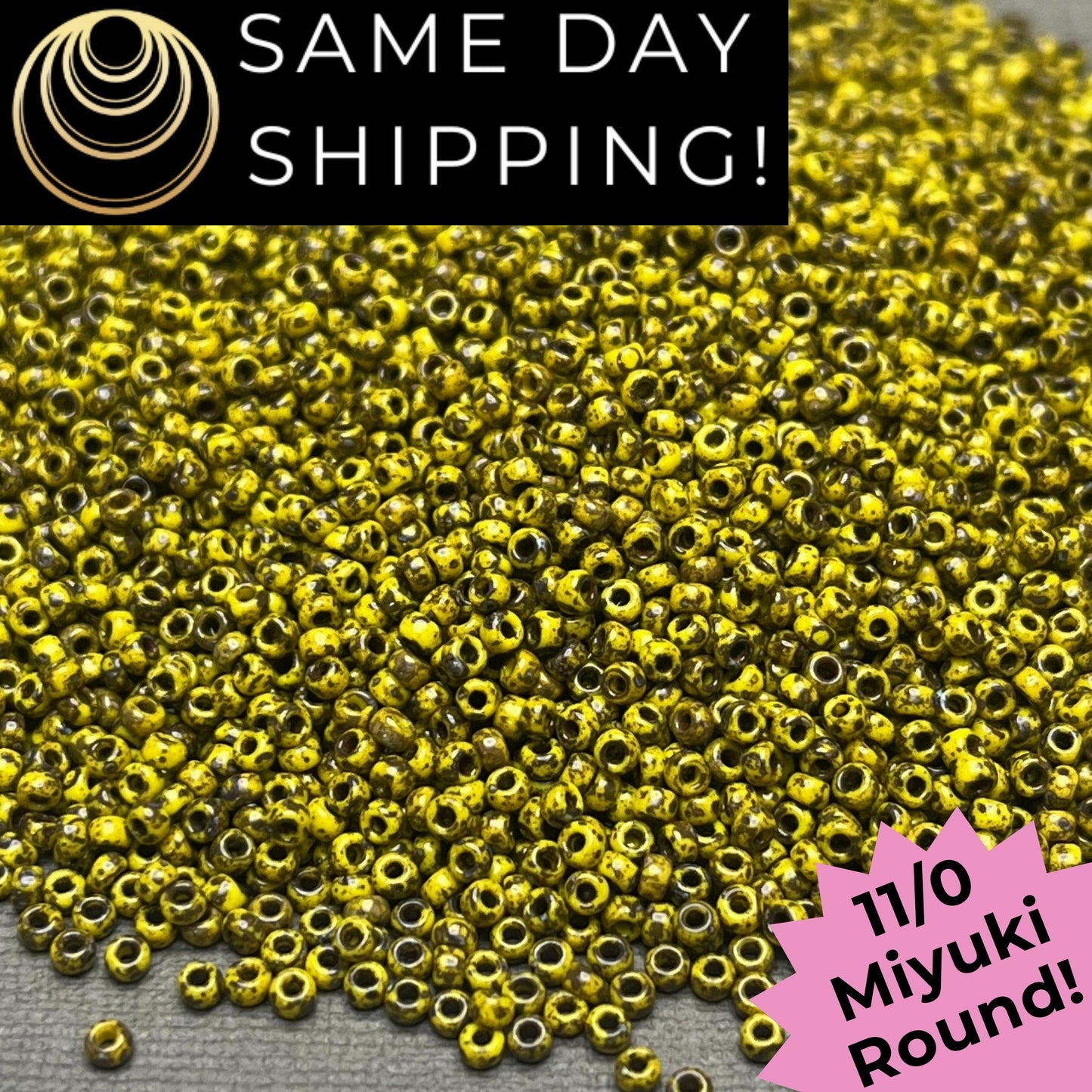 11-4519 11/0 Miyuki Round Opaque Yellow Picasso Seed Beads