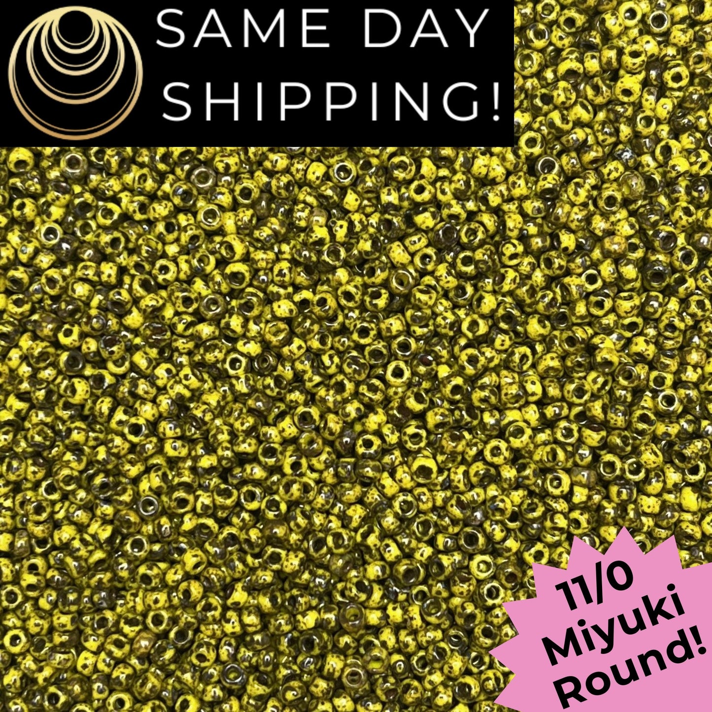 11-4519 11/0 Miyuki Round Opaque Yellow Picasso Seed Beads