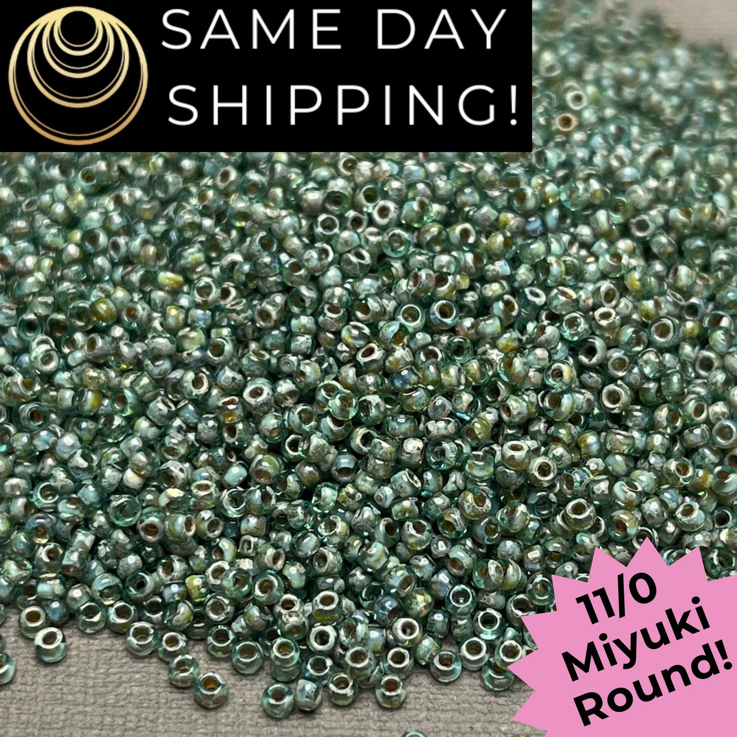 11-4506 11/0 Miyuki Round Transparent Olivine Picasso Seed Beads