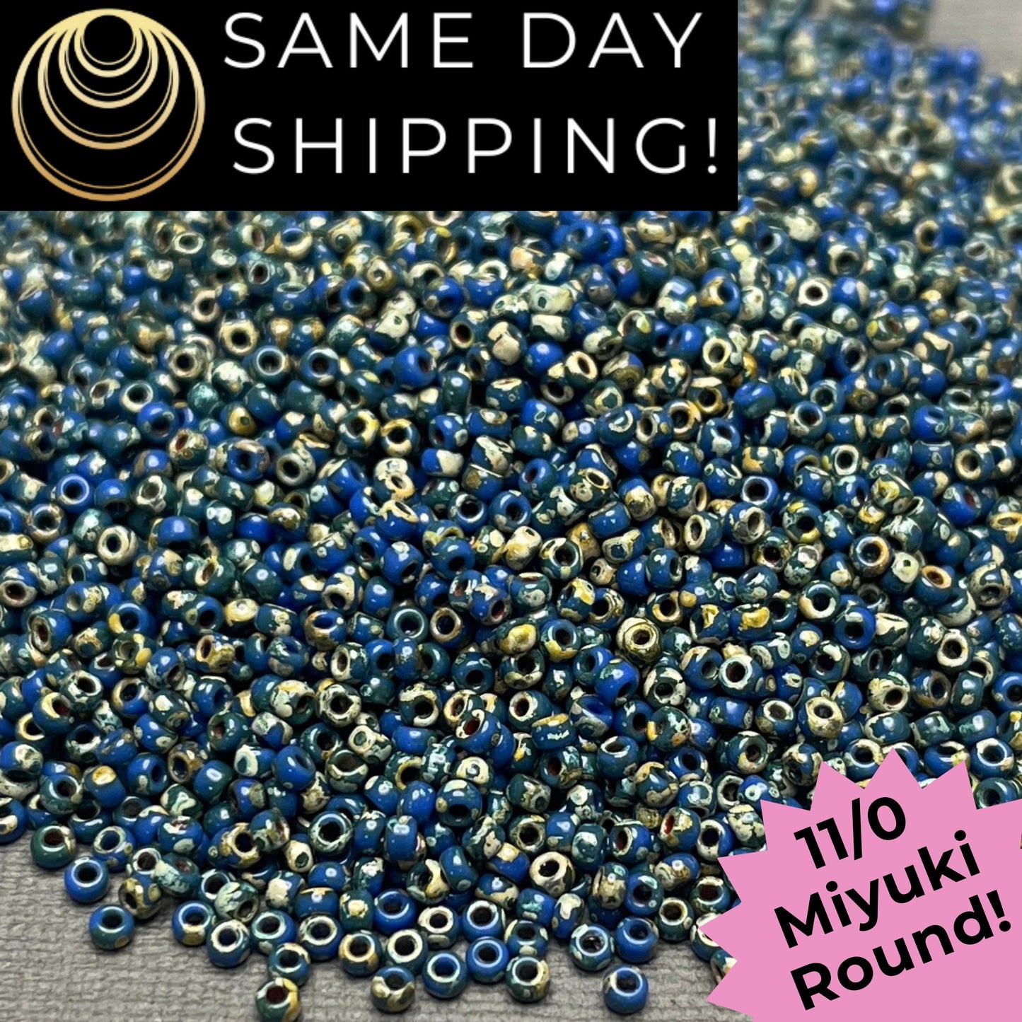 11-4516 11/0 Miyuki Round Matte Montana Blue Picasso Seed Beads