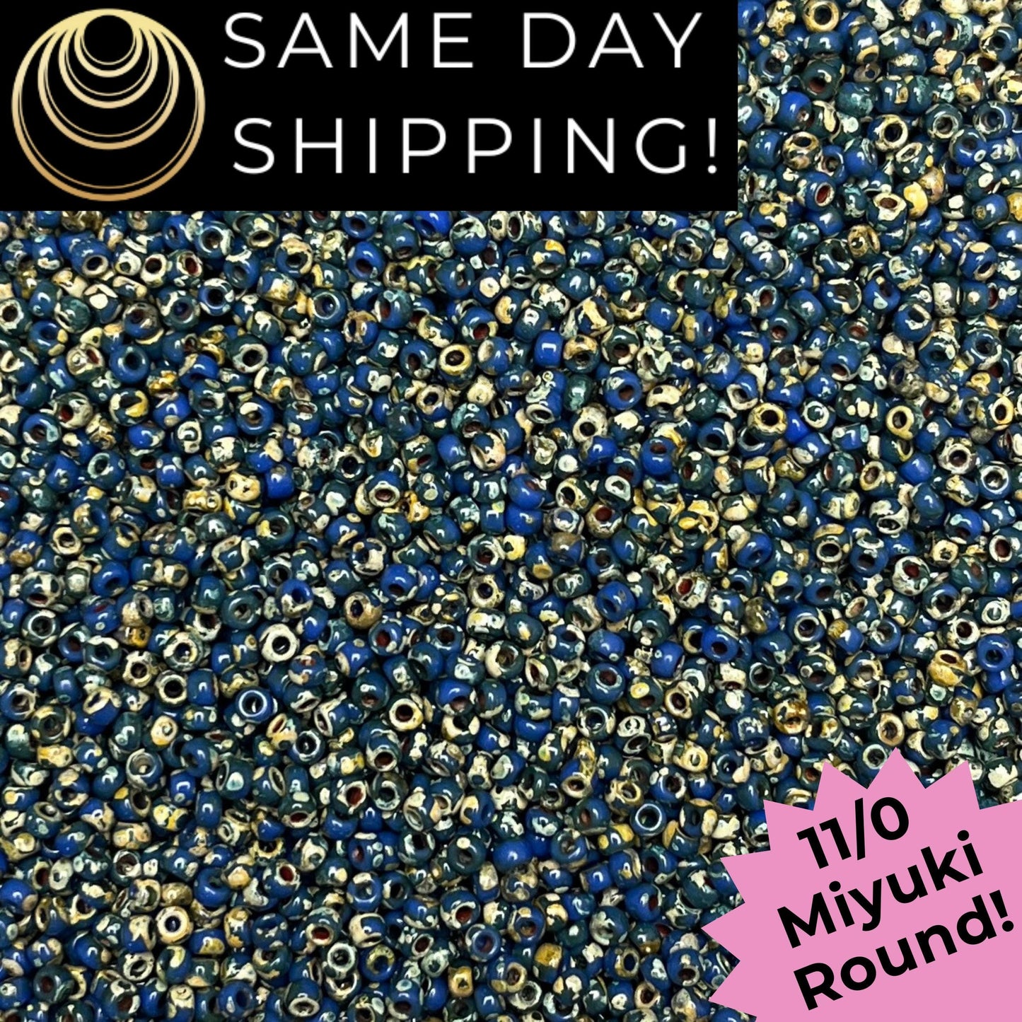 11-4516 11/0 Miyuki Round Matte Montana Blue Picasso Seed Beads