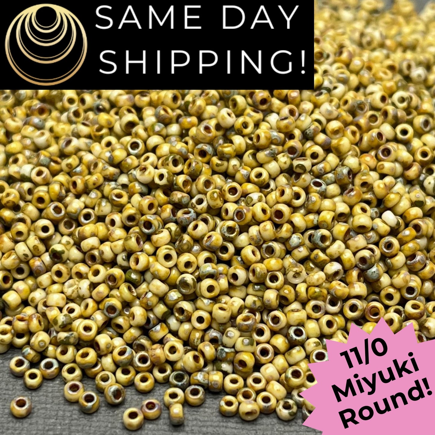 11-4512 11/0 Miyuki Round Matte Canary Yellow Picasso Seed Beads