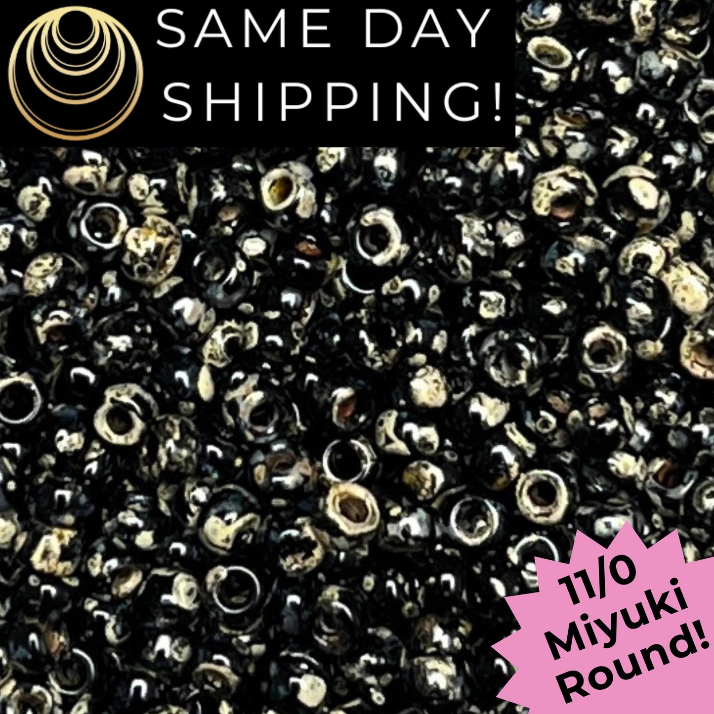 11-4511 11/0 Miyuki Round Matte Smoky Black Picasso Seed Beads