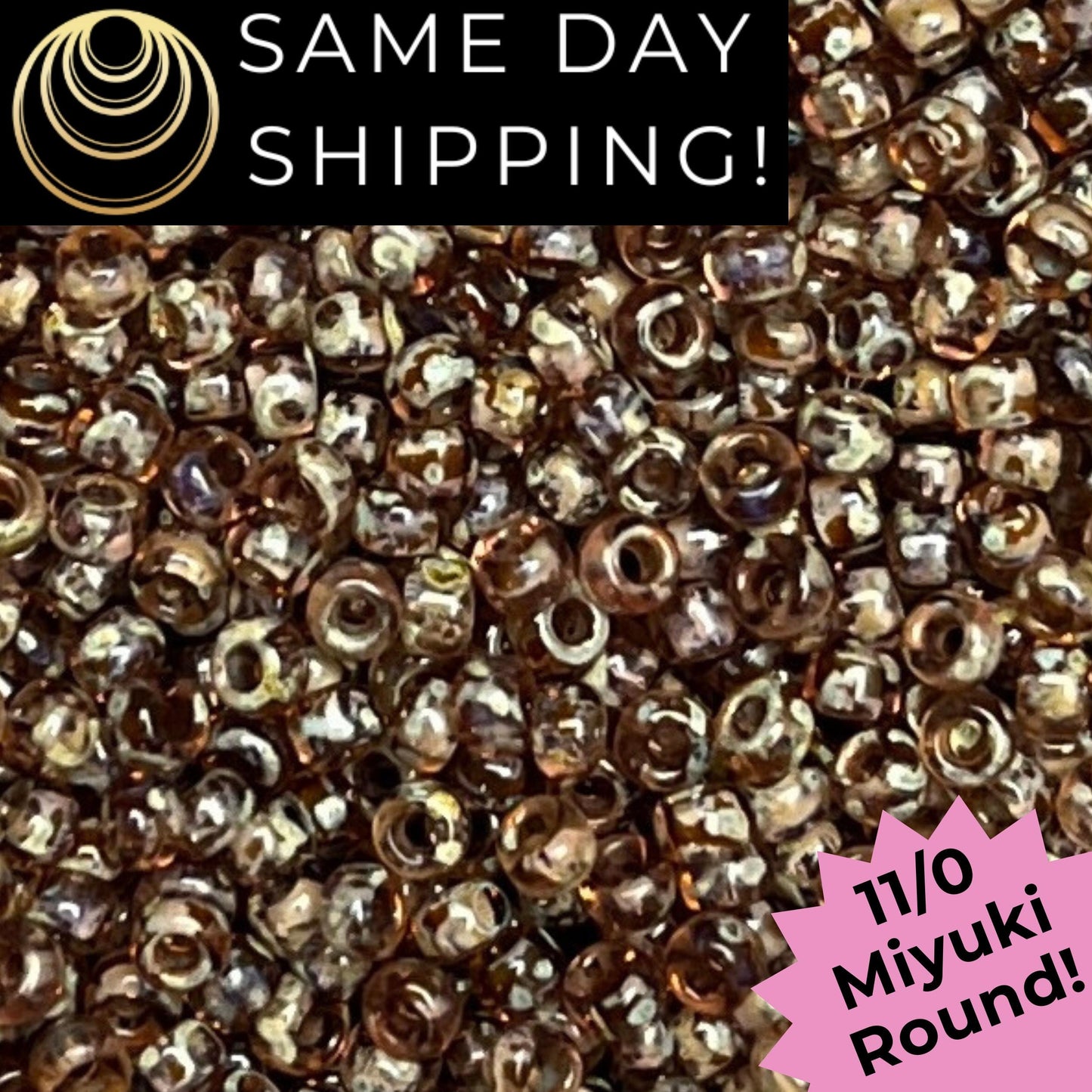 11-4505 11/0 Miyuki Round Transparent Smoky Topaz Picasso Seed Beads