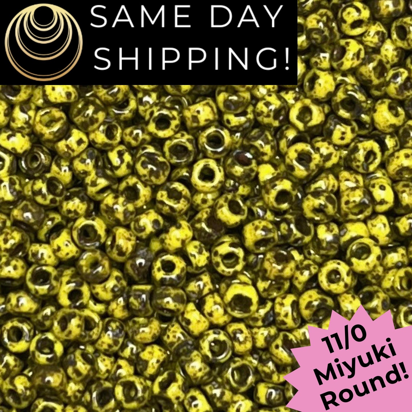 11-4519 11/0 Miyuki Round Opaque Yellow Picasso Seed Beads