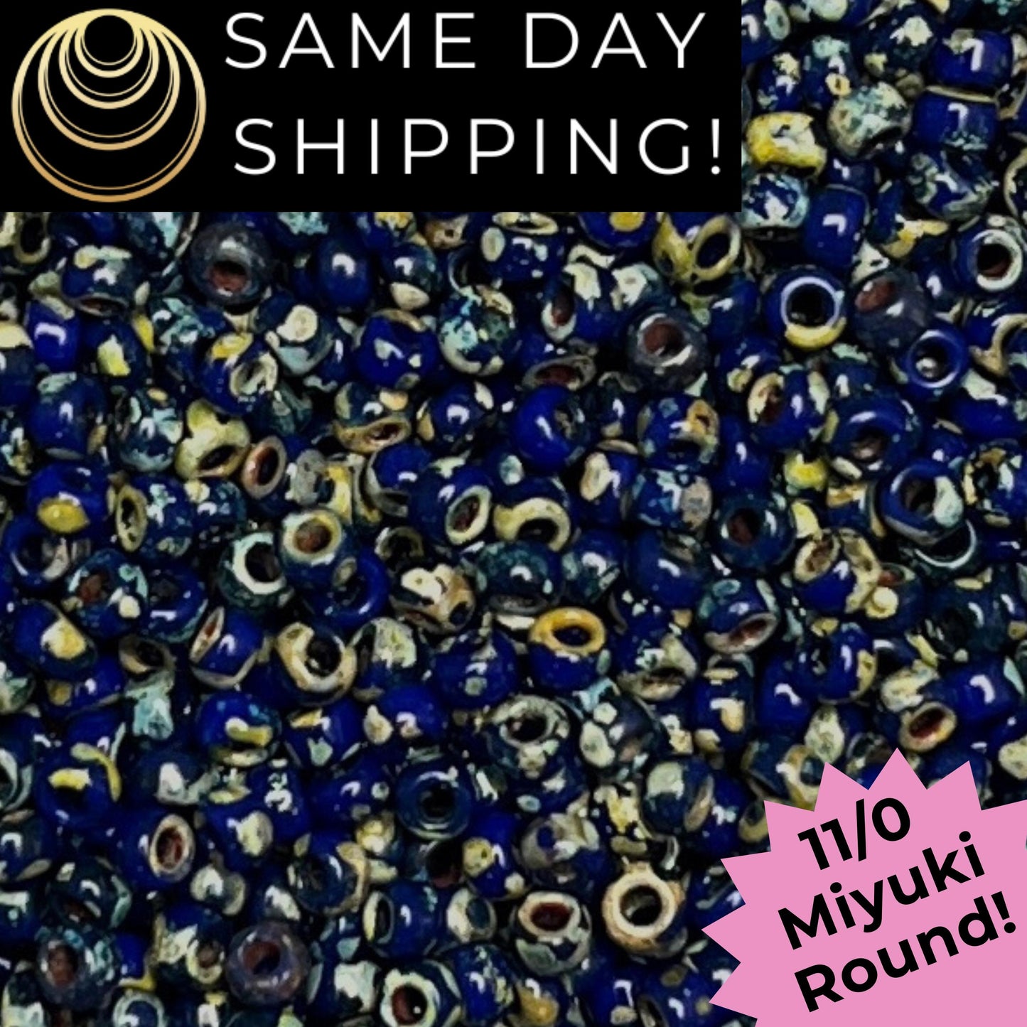 11-4518 11/0 Miyuki Round Opaque Cobalt Blue Picasso Seed Beads