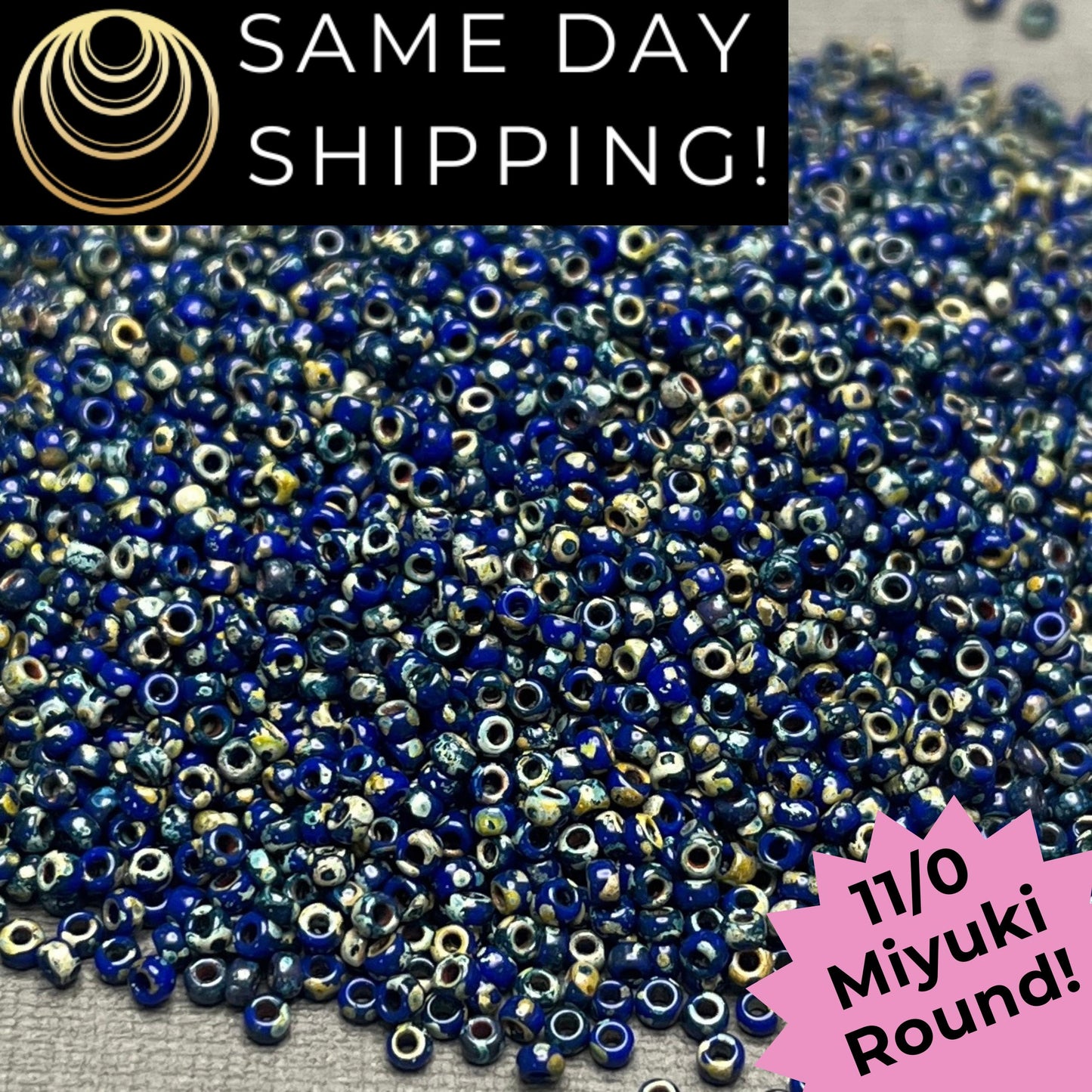 11-4518 11/0 Miyuki Round Opaque Cobalt Blue Picasso Seed Beads