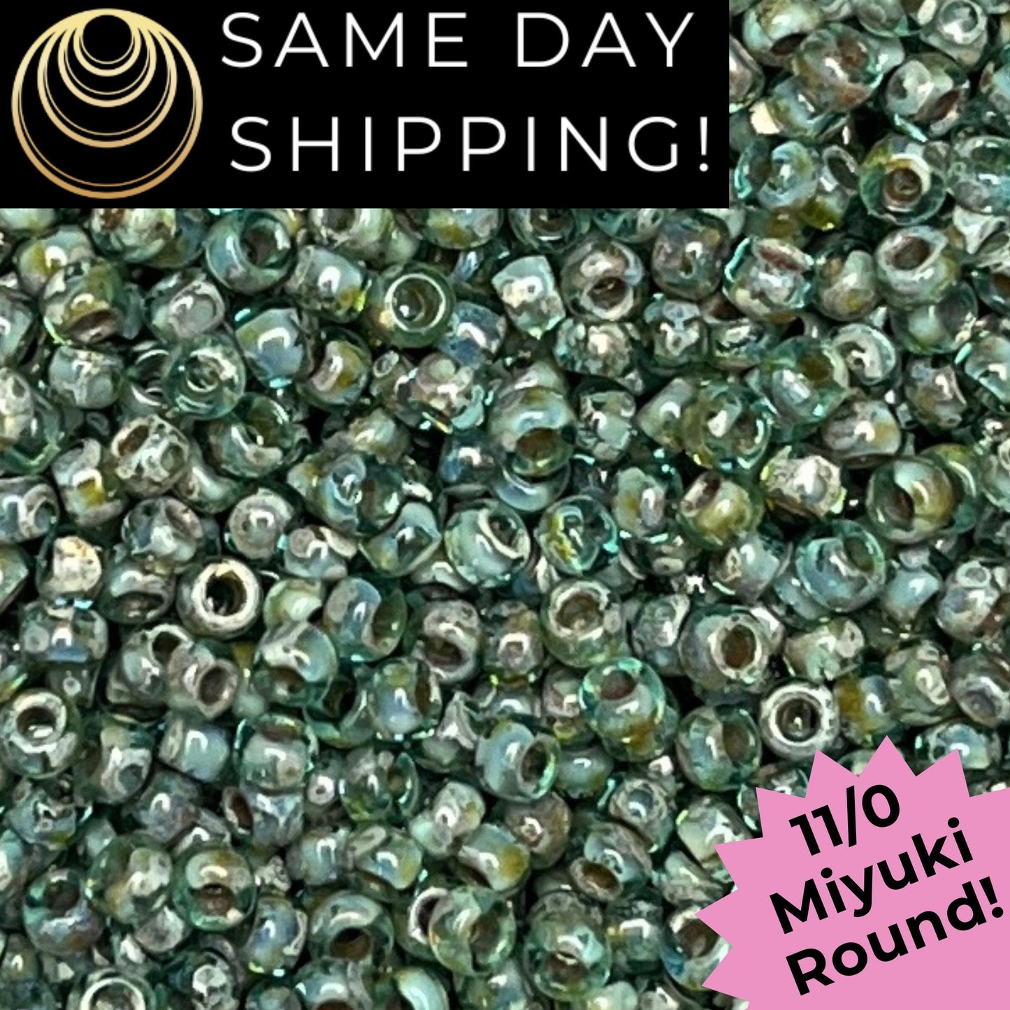 11-4506 11/0 Miyuki Round Transparent Olivine Picasso Seed Beads