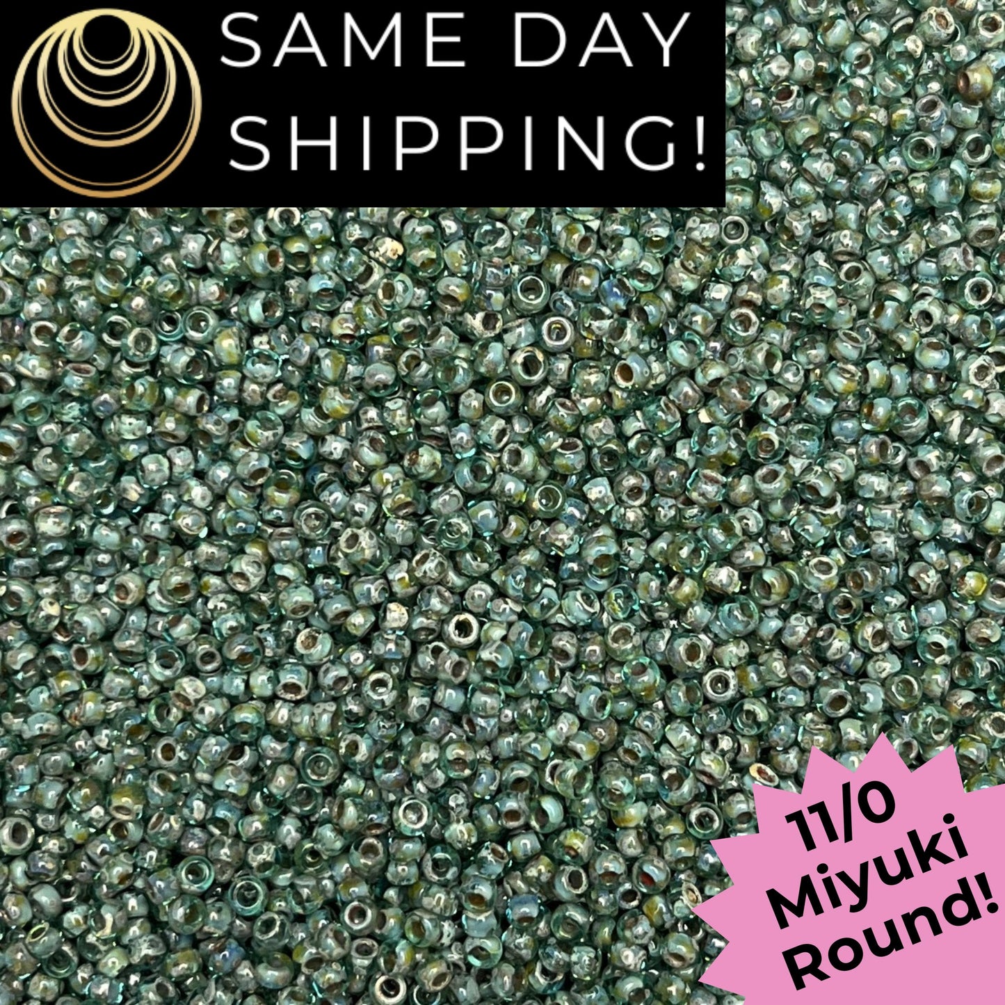11-4506 11/0 Miyuki Round Transparent Olivine Picasso Seed Beads