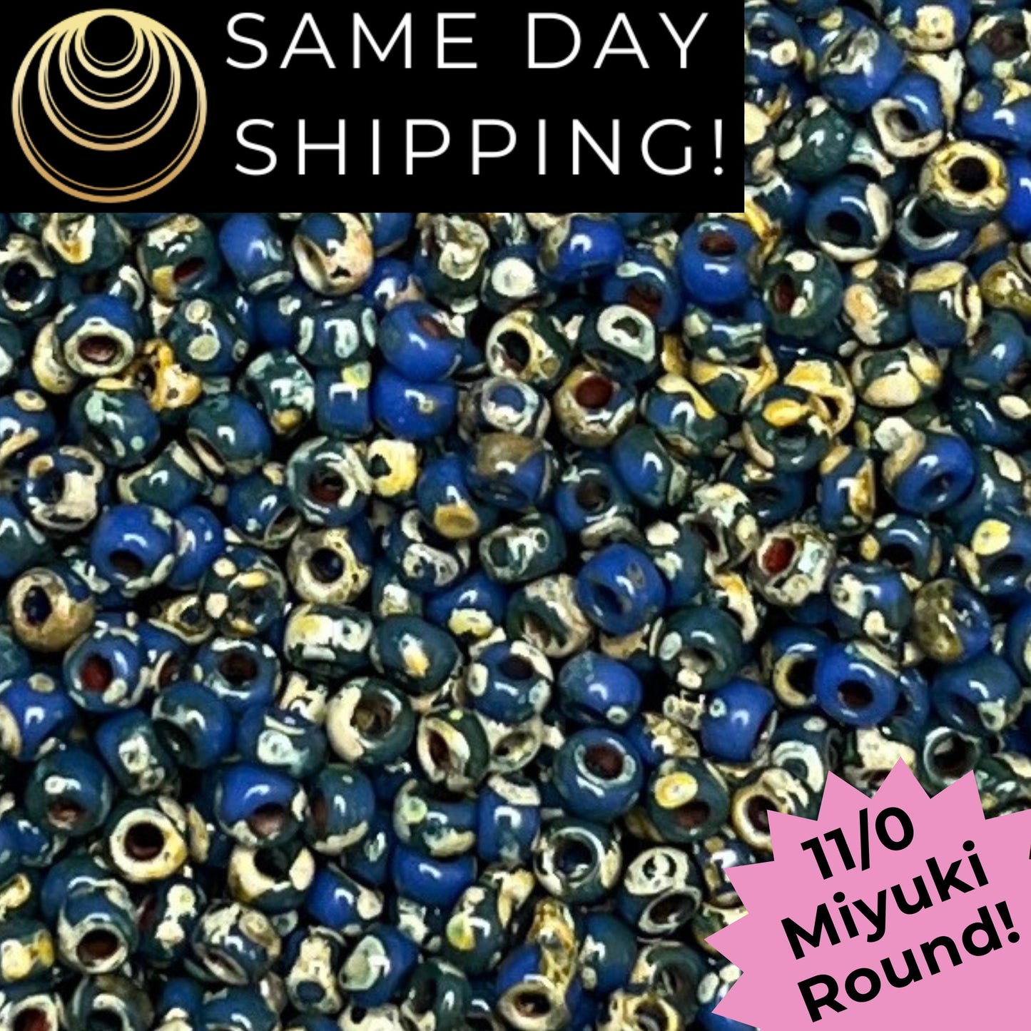 11-4516 11/0 Miyuki Round Matte Montana Blue Picasso Seed Beads