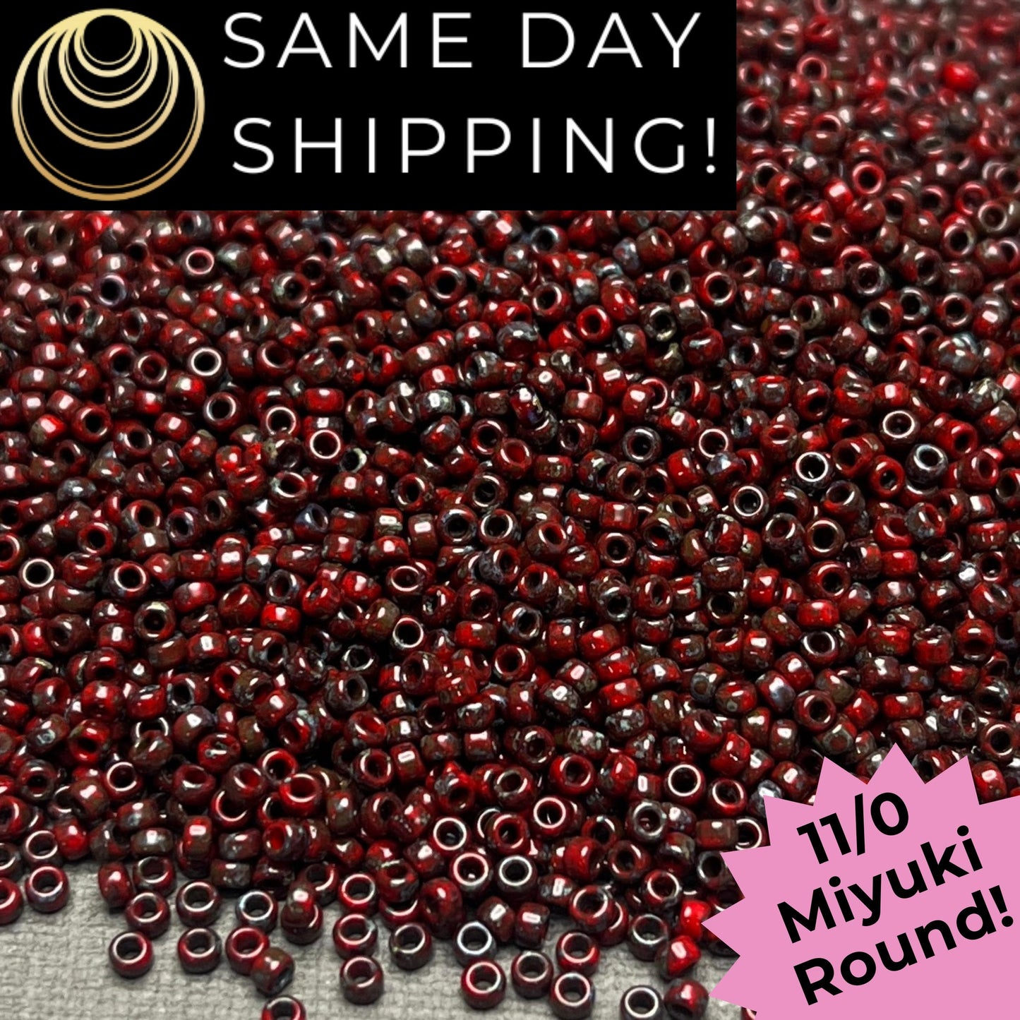 11-4513 11/0 Miyuki Round Matte Garnet Red Picasso Seed Beads