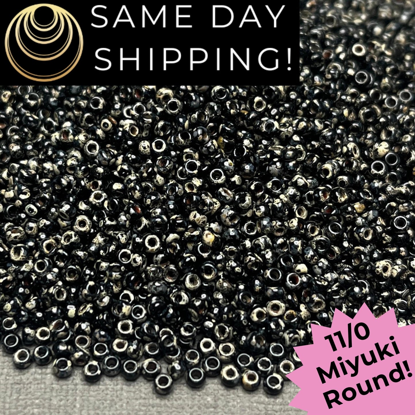 11-4511 11/0 Miyuki Round Matte Smoky Black Picasso Seed Beads