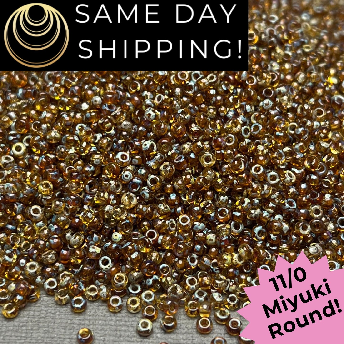 11-4501 11/0 Miyuki Round Transparent Saffron Picasso Seed Beads